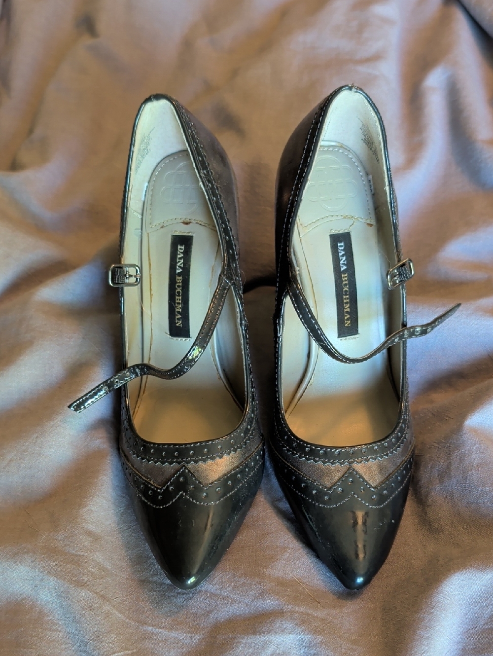 Dana Buchman Gray Pointed-Toe Mary Jane Pumps with Strap